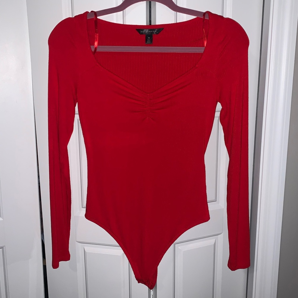 Ribbed Red Thong Bodysuit